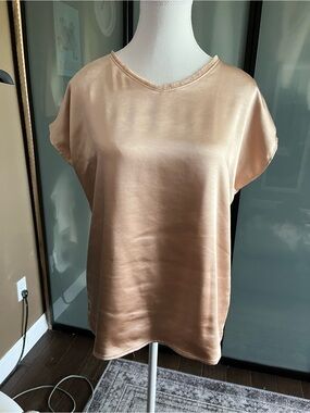 MELISSA NEPTON Satin Short-Sleeve Blouse in Champagne Beige